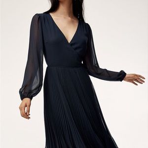 Aritzia Long Sleeve Navy Blue Beaune Dress XS
